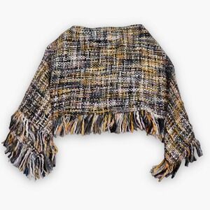 RISING TIDE One Size Artisan Made Fringed Knit Poncho Sweater India Boho Cottage